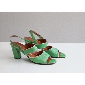 1970's Vintage Mr. Seymour Key Lime Leather High Heels Women's 5-1/2 (5.5) to 6